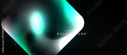 Abstract teal glow radiates from center. Dark background creates dramatic visual effect. Minimalist design with text overlay.