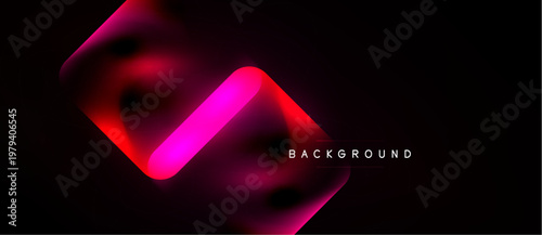 Abstract geometric design. Vivid pink, red gradients over black background. Modern, dynamic visual element.