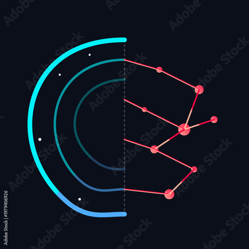 Abstract Digital Brain Representation Showing Neural Network Connections and Logic