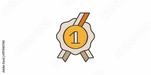 A colorful illustration of a number one award ribbon with a seal