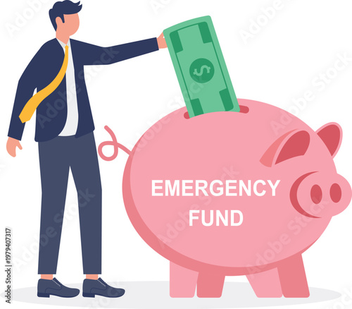 Professional putting money into an emergency fund piggy bank