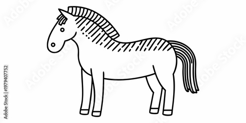 Simple black and white line drawing of a horse with a flowing mane