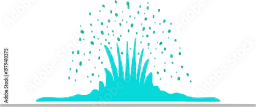 A minimalist flat 2D water fountain splash in a solid blue and light blue color palette features clean vertical lines and a cartoon liquid animation frame, creating a serene and modern visual effect