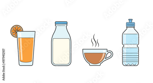 Beverages in Various Containers Displayed.