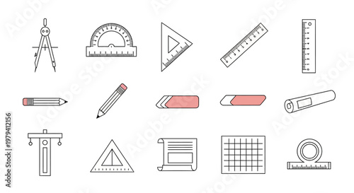Drawing tools and geometry instruments.