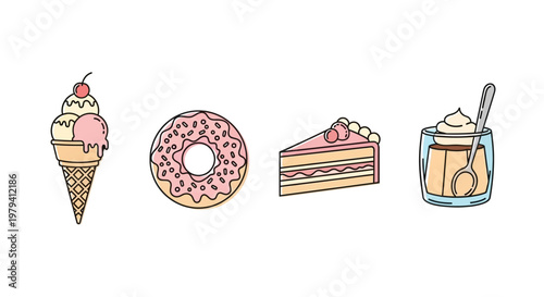 Colorful dessert sweet treats line up.