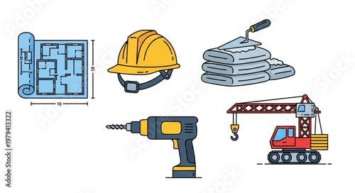 Construction Tools and Blueprint.