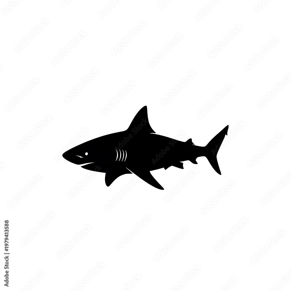 Fototapeta premium Black silhouette of a shark swimming.