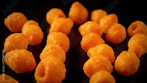 Wallpaper Mural Rotating Pile of Crunchy Orange Cheese Puff Corn Snacks Close-up Against a Dark Background Studio Lighting Torontodigital.ca