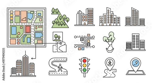 City Map Icons and Symbols.