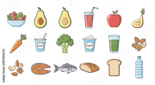 Fresh healthy food and drink items.