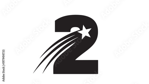 Race flag number 2 icon with star badge and speed swoosh lines for competition branding featuring motorsport, racing, ranking with podium and event