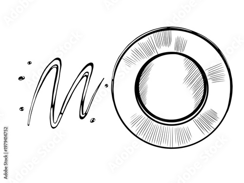 Dinner plate and sauce drizzle in minimalist vector line art. Top view layout for creative restaurant menu design, gourmet food serving icon, culinary branding and kitchenware retail graphics