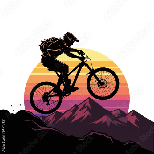 Mountain Biker in Mid Air Jump.