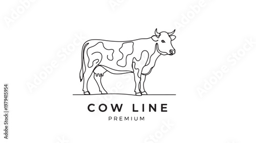 Cow line premium logo with simple outline sketch style and minimal text for dairy branding and packaging