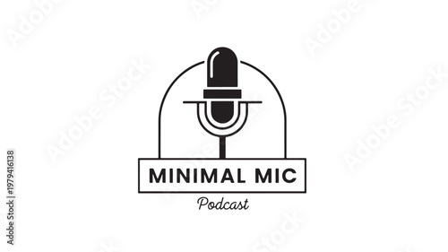 Microphone icon minimal mic logo for podcast branding with arch frame and bold typography on white background