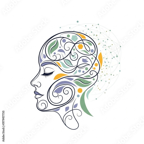 Woman Head with Brain Artistic Illustration.