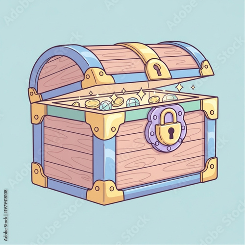 Treasure Chest Filled with Gold Coins.