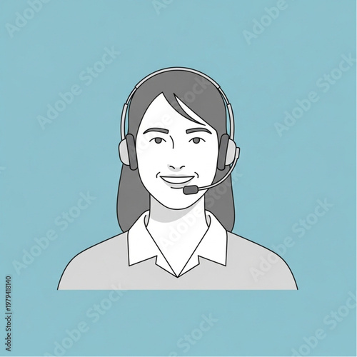 Woman Wearing Headset Smiling Illustration.