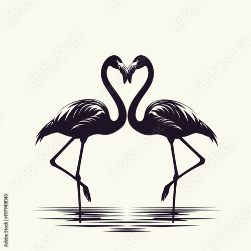 Two Flamingos Forming Heart Shape Together.
