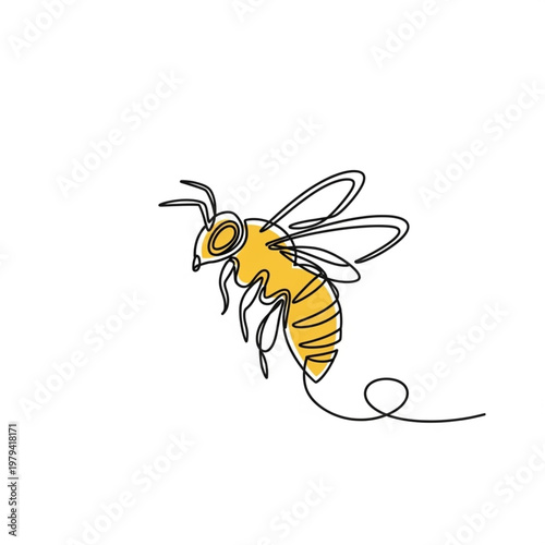 Yellow Bee Illustration with Striped Body.