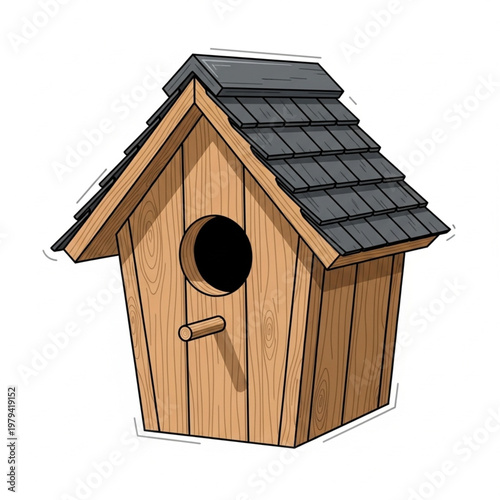 Wooden Birdhouse with Gray Roof.