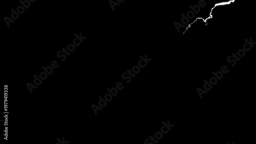 Animation of white lightning striking on a black background. Dazzling lightning icon, dangerous times.