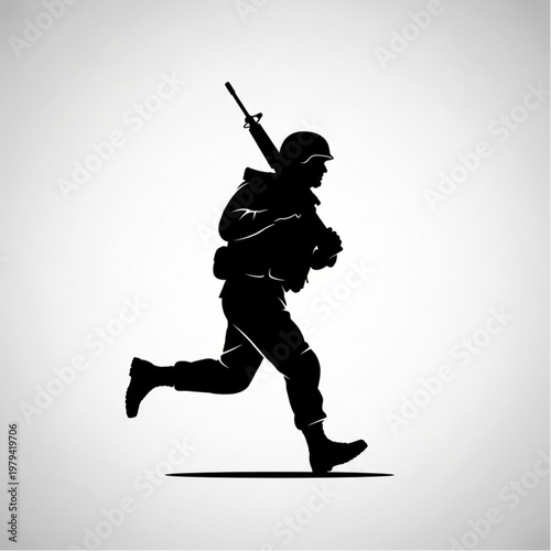Silhouette of Running Soldier with Sword.