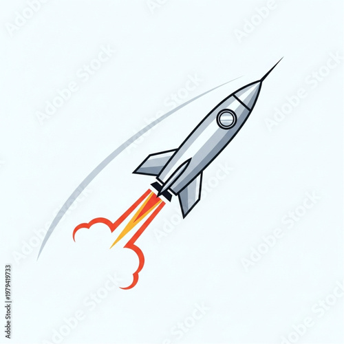 Silver Rocket Ship Launching into Space.