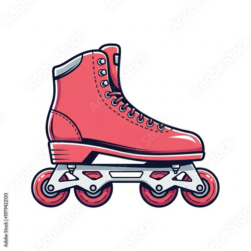 Red Inline Skate with Wheels.