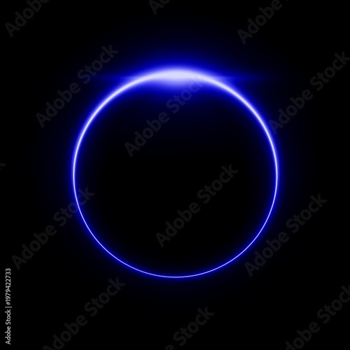 ディープブルー 発光リング ネオンサークル 黒背景 光エフェクト