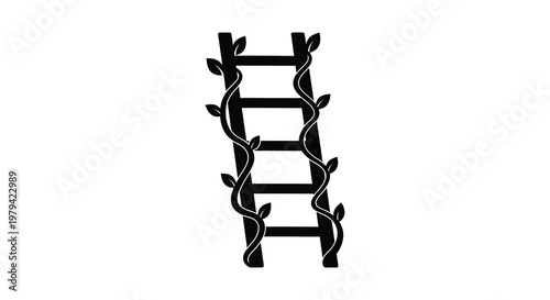 A black ladder entwined with vines depicted as a striking silhouette