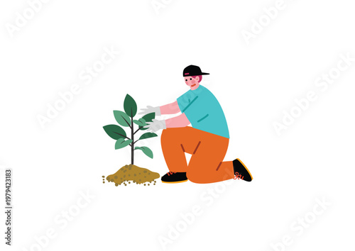 木を植える男性のイラスト