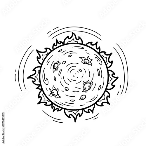Sun surface doodle illustration isolated on transparent background  