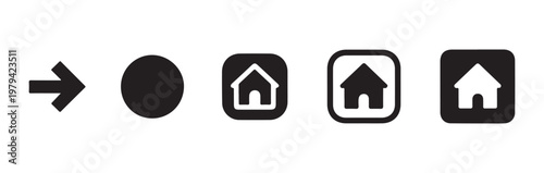 Set of home and arrow icons for web design application development and user interface navigation bar.