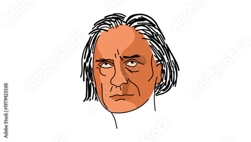 Franz Liszt Portrait, flat vector illustration