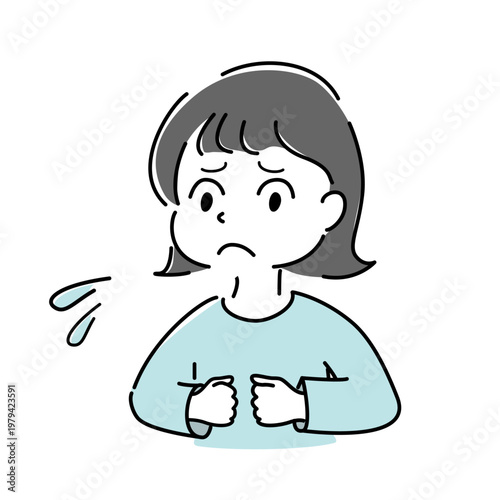 困った顔の女性 悩み ストレス 憂鬱 不安 トラブル 心配 シンプル イラスト 案内,説明,ポイント,解説 人物 ベクター/ worried woman simple illustration sad impressed stressed trouble character vector