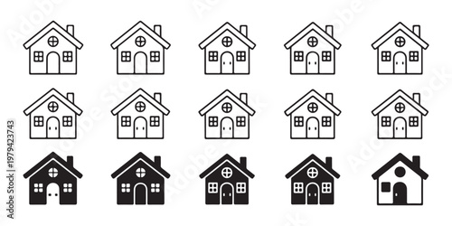 Home icon set for real estate projects and property listings on transparent background vector design.