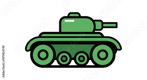 Military Tank Vector Icon Illustration of a Green Armored Vehicle Isolated on White