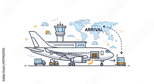 Airplane on the airport runway system.
