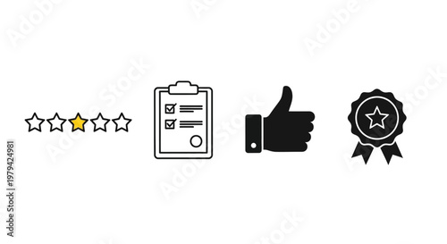 Quality rating and approval icons set.