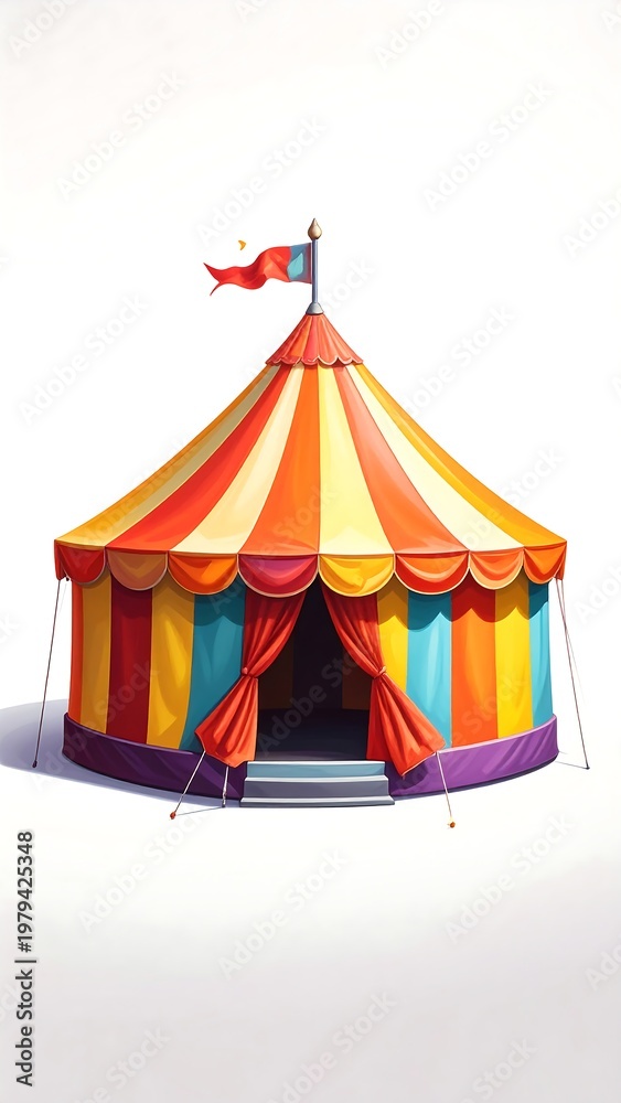 Obraz premium A colorful circus tent with a flag on top