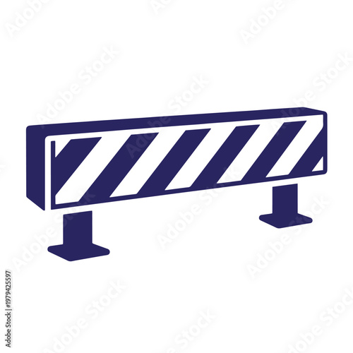 Blue and white road barrier, isolated on white background, traffic barrier construction barrier striped