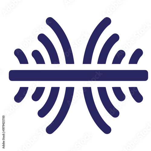 Dark blue abstract symbol, curved lines on either side of a horizontal bar