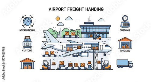 Airport Freight Handling Logistics Global Cargo Shipping Operations Illustration.