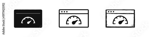 Website Speed Test Icon Set in Three Different Styles Silhouette Outline and Hand Drawn
