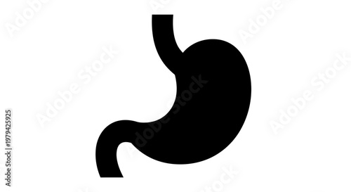 Black silhouette of a human stomach organ icon.