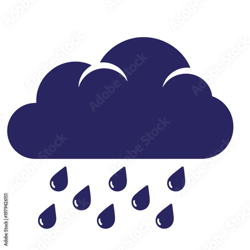 Dark blue cloud with raindrops, rain cloud weather symbol meteorology