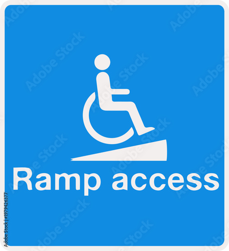 Wheelchair Accessible Ramp Sign with Icon on Blue Background