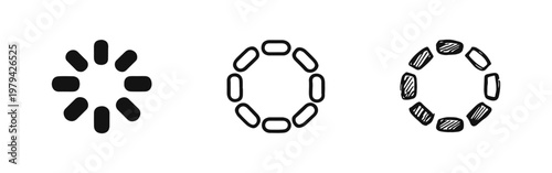Loading Progress Circle Icon Set in Silhouette Outline and Hand Drawn Styles